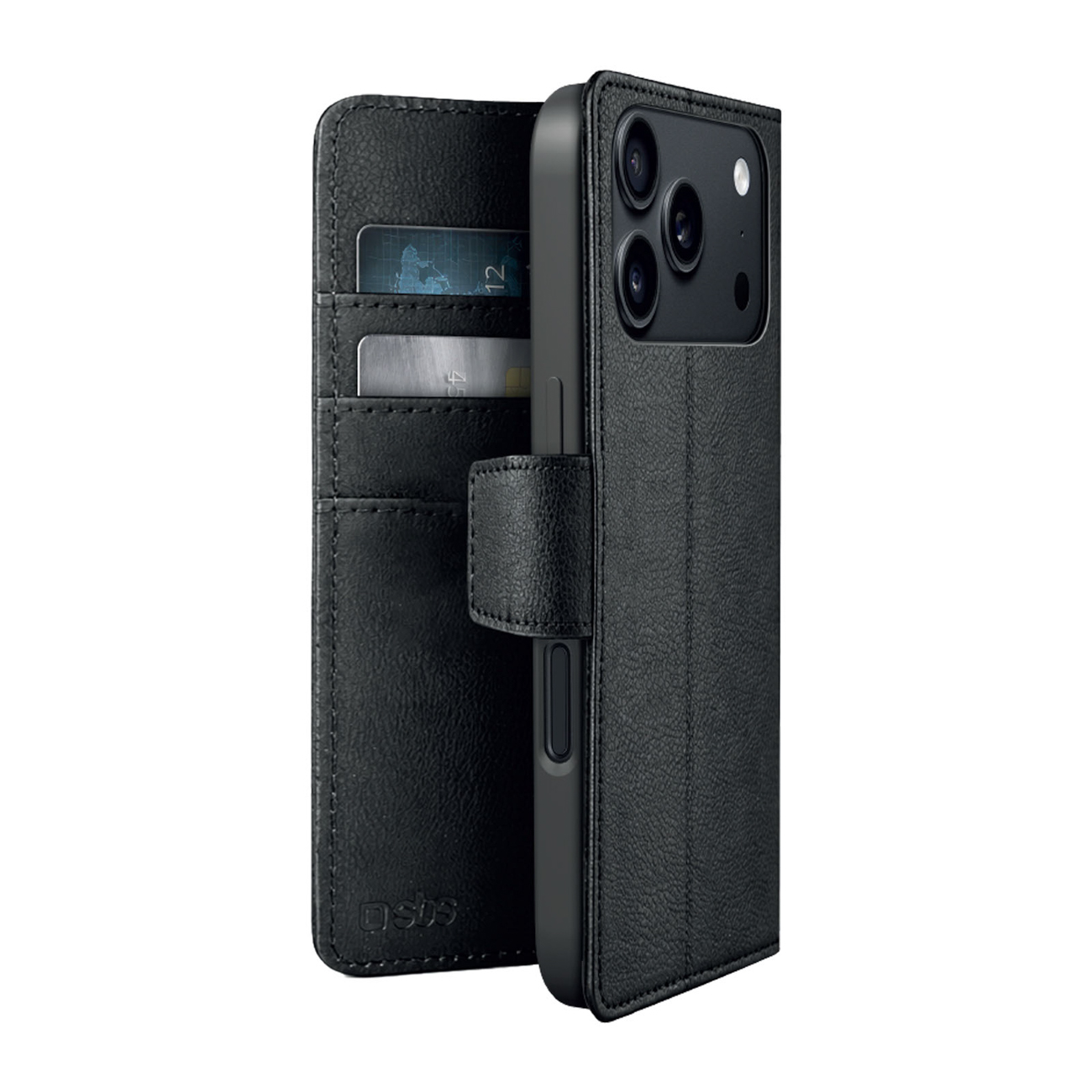 SBS Wallet Classic Mag maciņš modelim iPhone 18 Pro Max, ar maku un statīvu, saderīgs ar MagSafe – melns