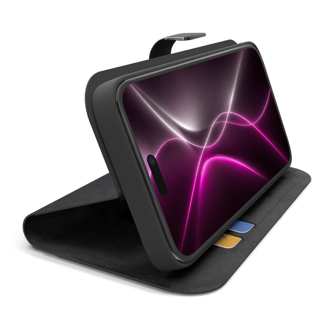 SBS Wallet Smart maciņš modelim iPhone 18 Pro Max, ar maku un statīvu – melns