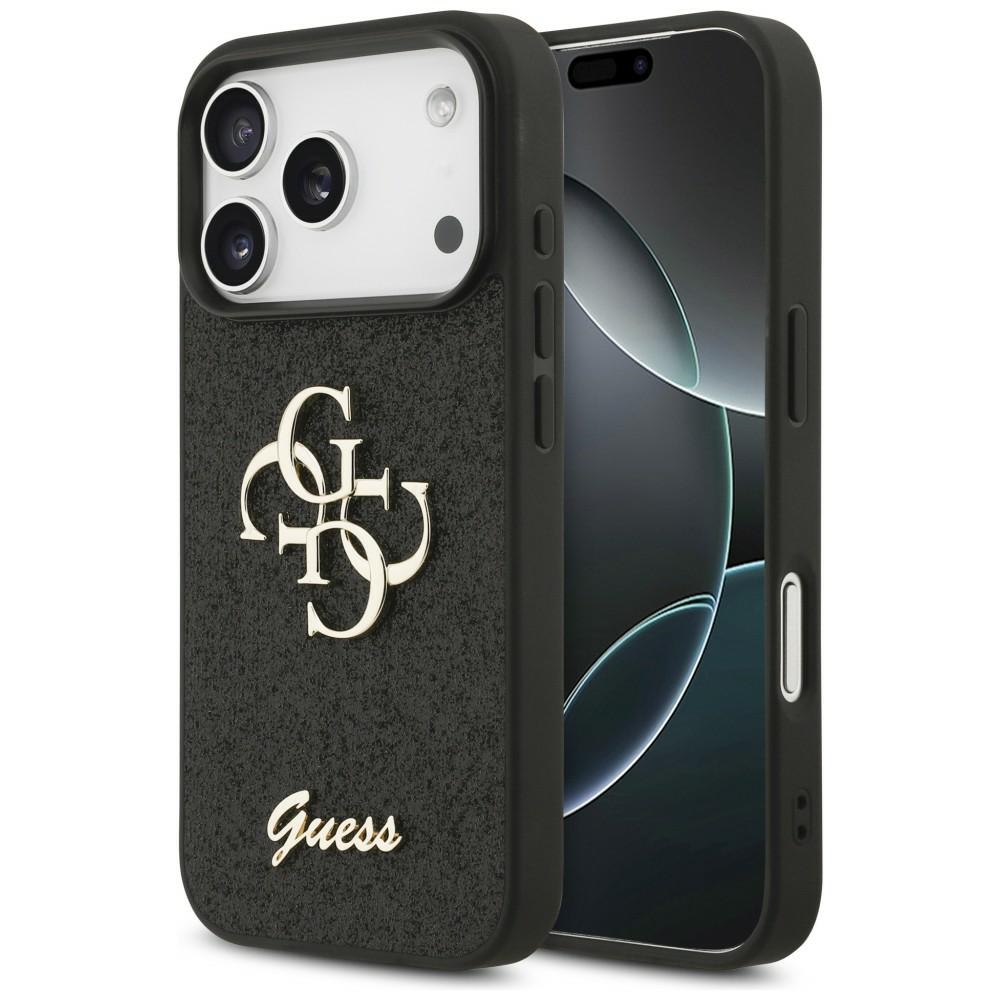 Guess PU Fixed Glitter 4G Metal Logo vāciņš Apple iPhone 18 Pro, melns
