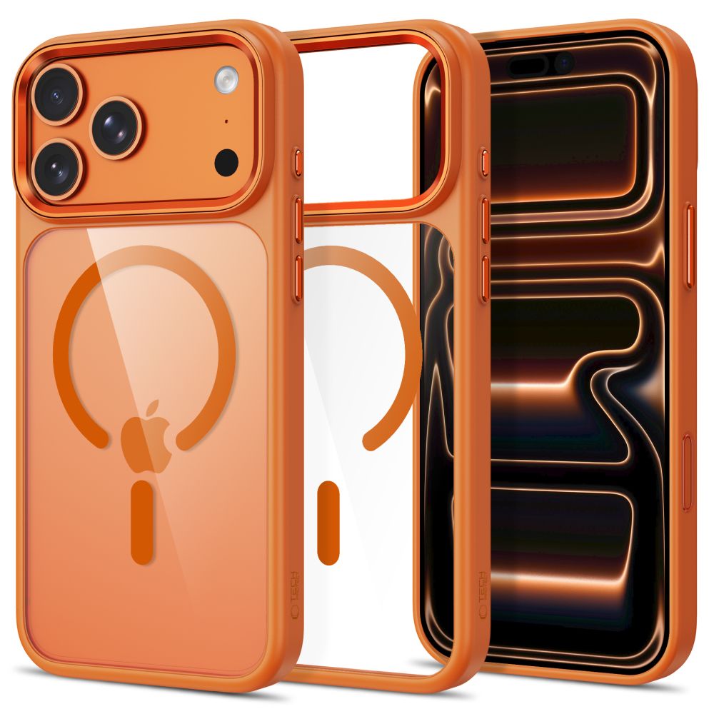 Tech-Protect Magmat MagSafe CC maciņš modelim iPhone 17 Pro Max / 18 Pro Max – oranžs un caurspīdīgs