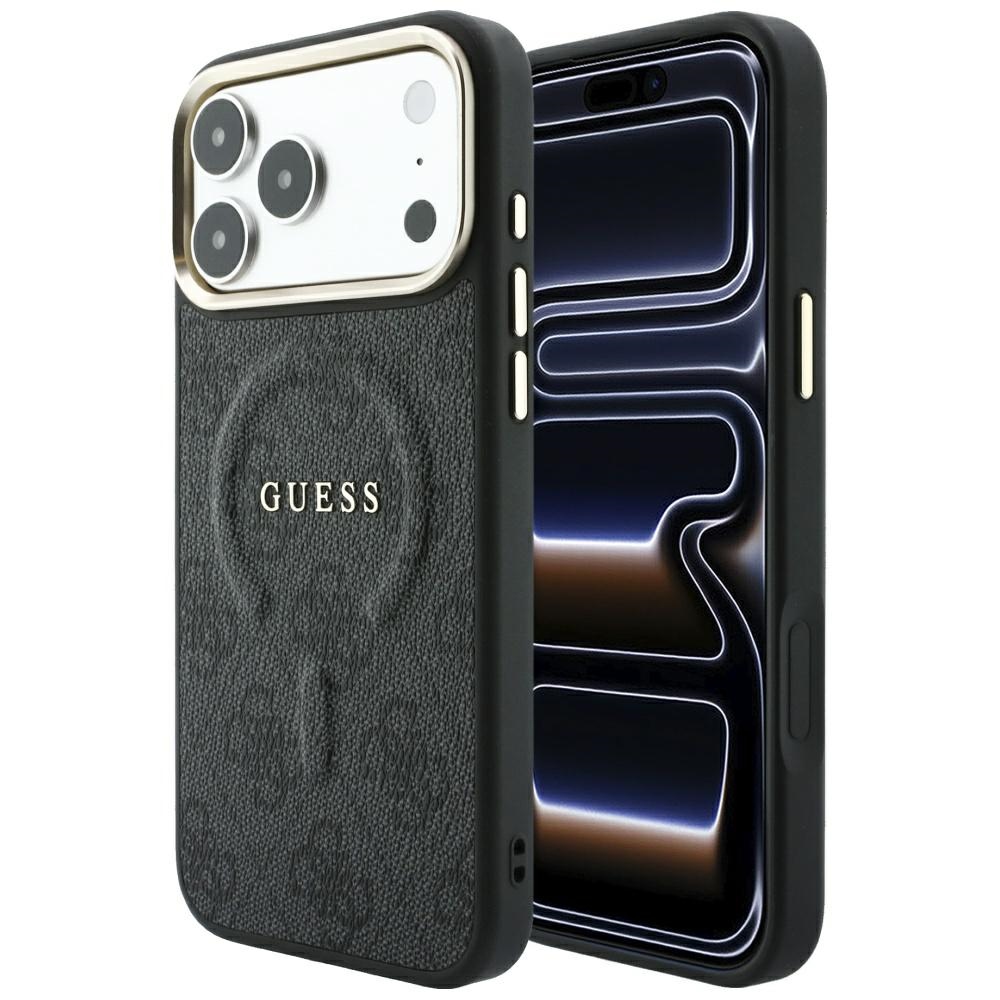 Guess Embossed 4G Classic MagSafe maciņš iPhone 17 Pro Max / 18 Pro Max, melns