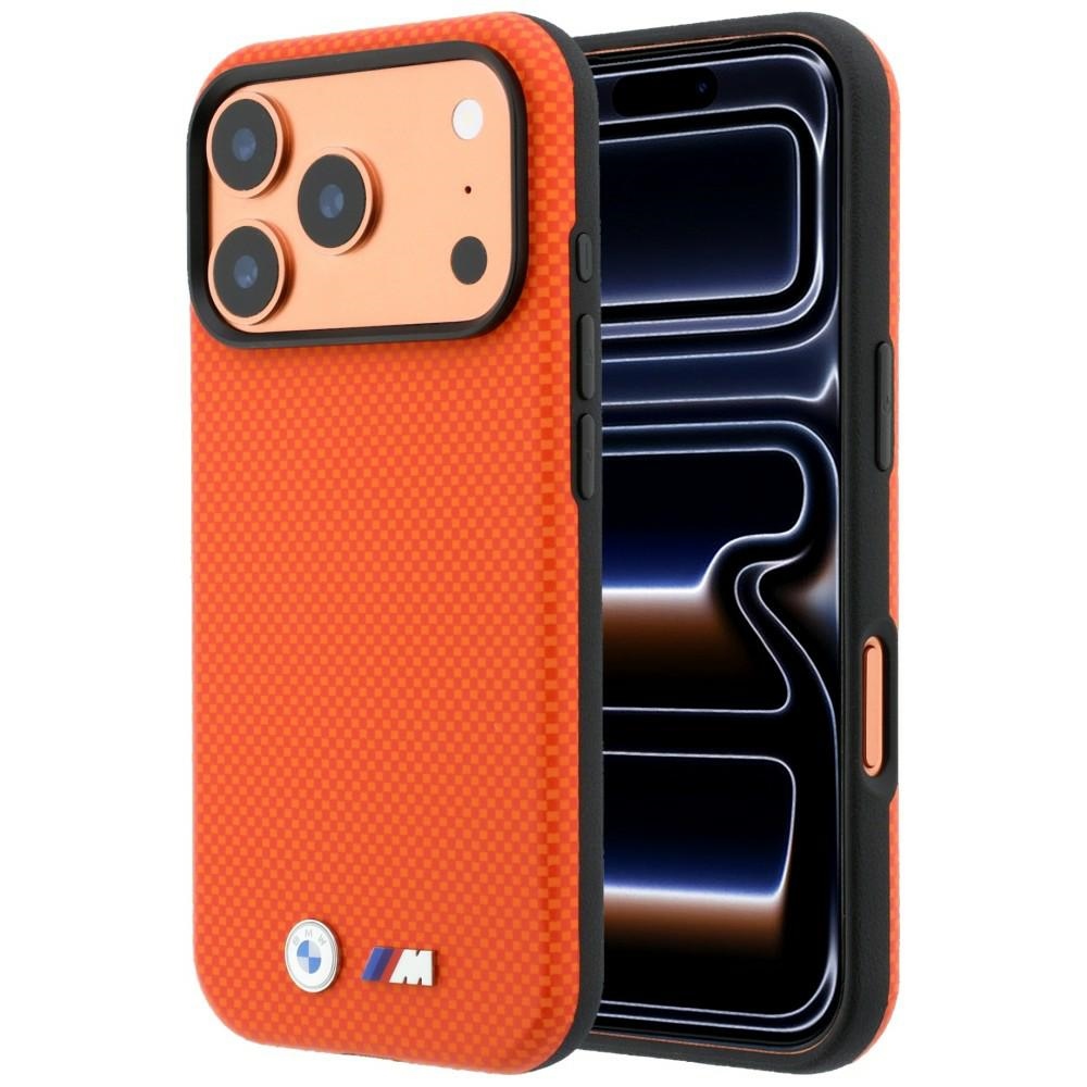 BMW M Quadrille Kevlar Metal Logo MagSafe maciņš modelim iPhone 17 Pro / 18 Pro – oranžs