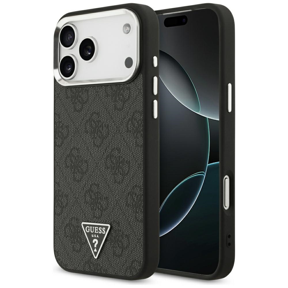 Guess 4G Triangle Logo MagSafe maciņš modelim iPhone 17 Pro Max / 18 Pro Max – melns un sudraba krāsā