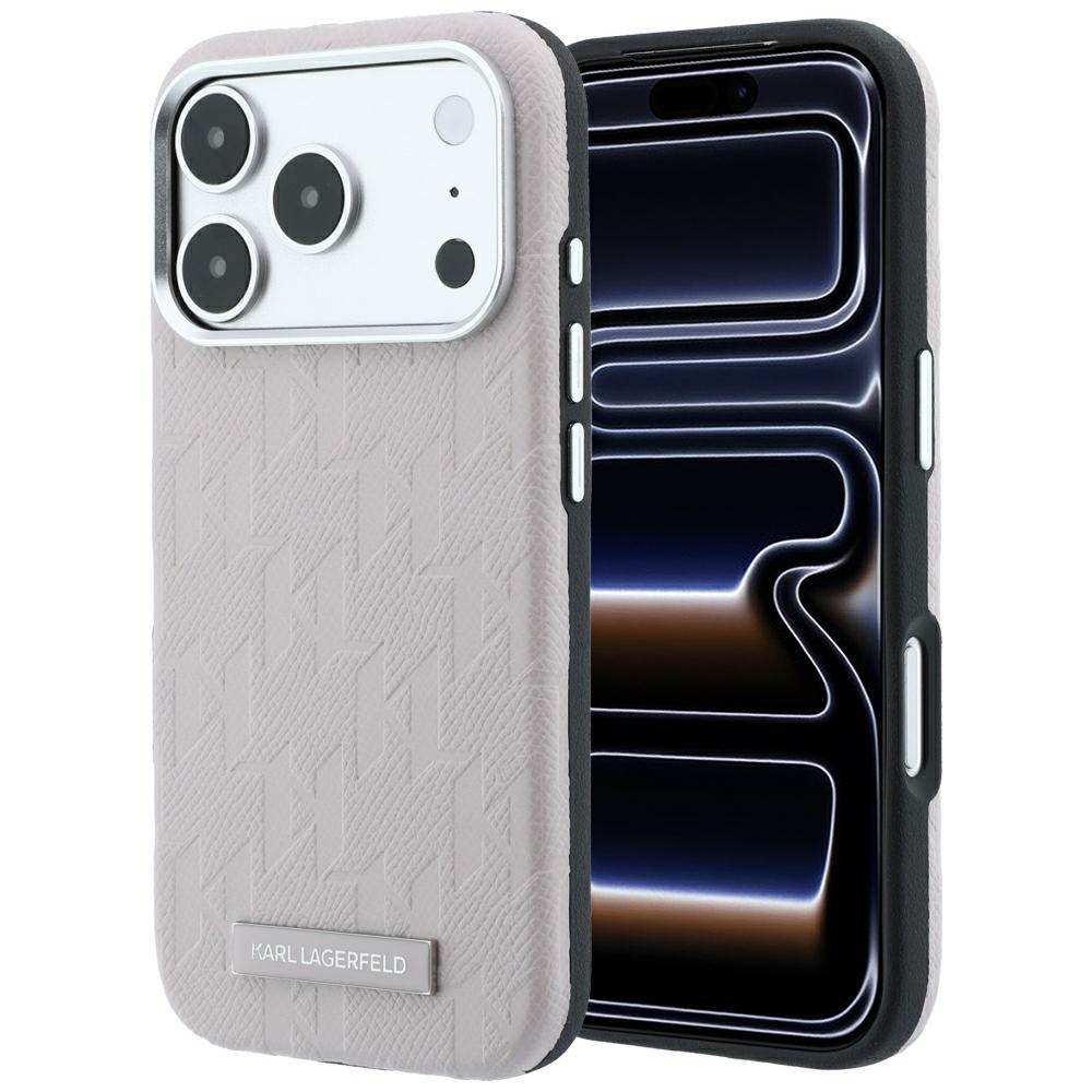 Karl Lagerfeld Grained Mono Resin Logo MagSafe maciņš modelim iPhone 17 Pro Max / 18 Pro Max – krāsa: rozā