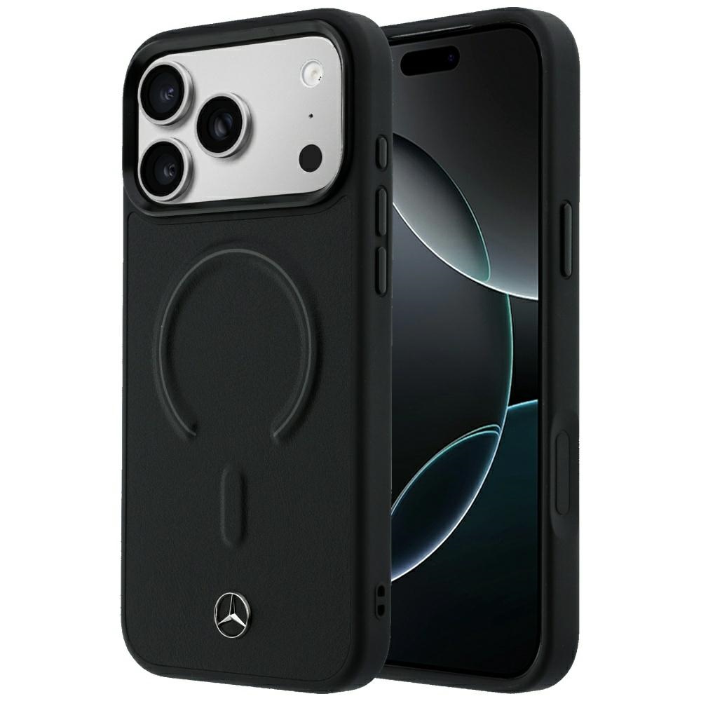 Mercedes 3D MagSafe ādas maciņš, paredzēts iPhone 18 Pro Max / 17 Pro Max, melns