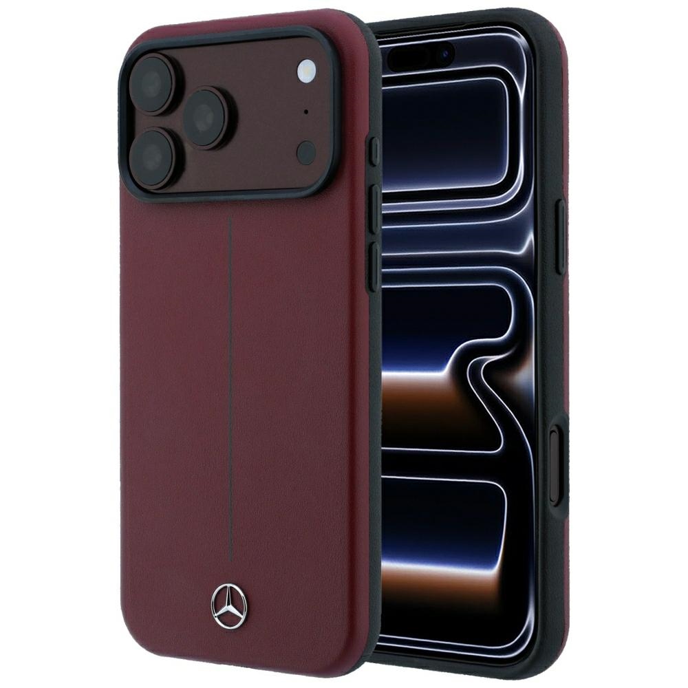 Mercedes Semi Wrap Iconic Line MagSafe ādas maciņš, paredzēts iPhone 18 Pro Max / 17 Pro Max, bordo