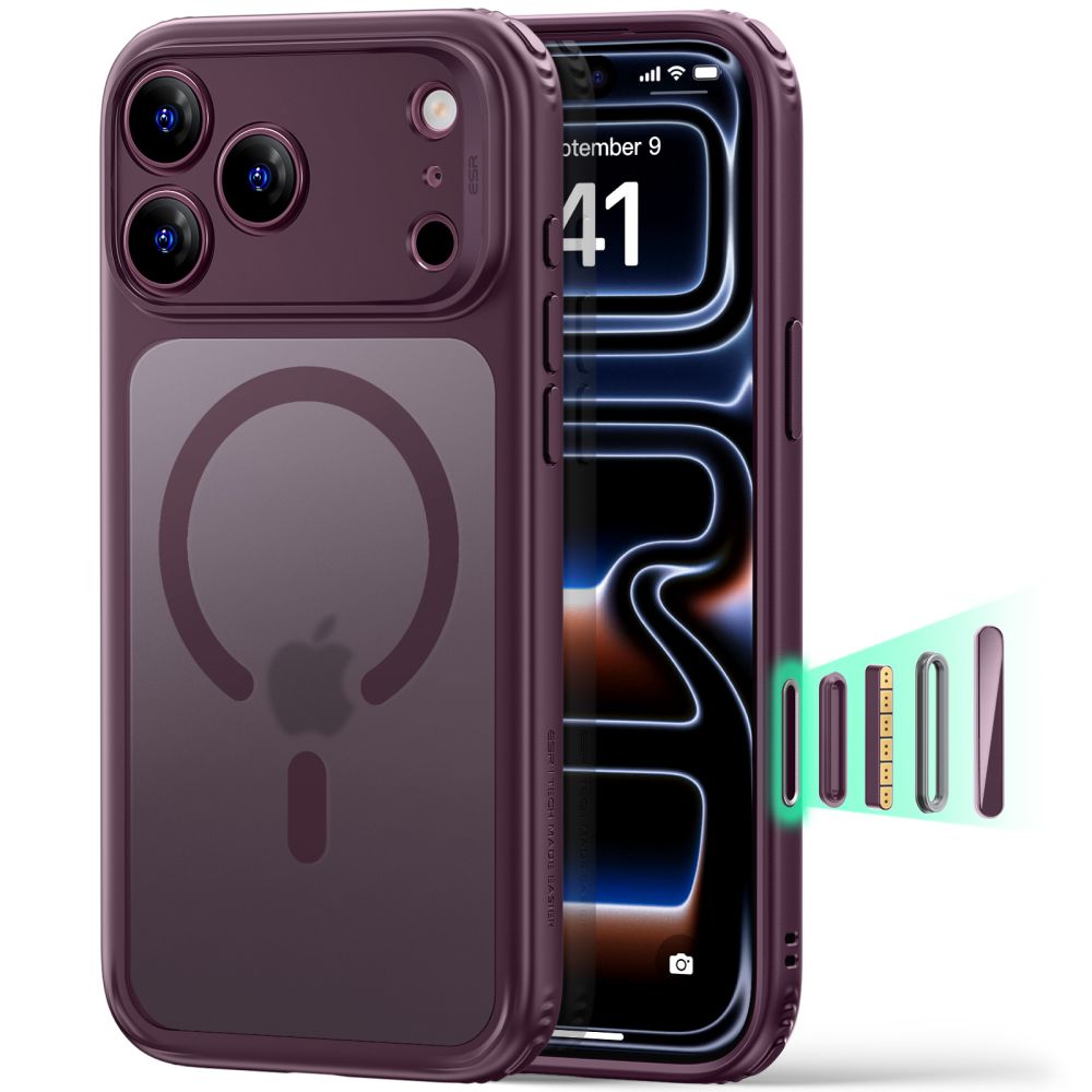 ESR Classic Hybrid MagSafe maciņš, paredzēts iPhone 18 Pro Max / 17 Pro Max, tumšā ķiršu krāsā