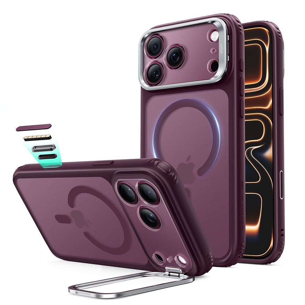 ESR Classic Hybrid Kickstand MagSafe maciņš, paredzēts iPhone 18 Pro Max / 17 Pro Max, matēts tumšā ķiršu krāsā