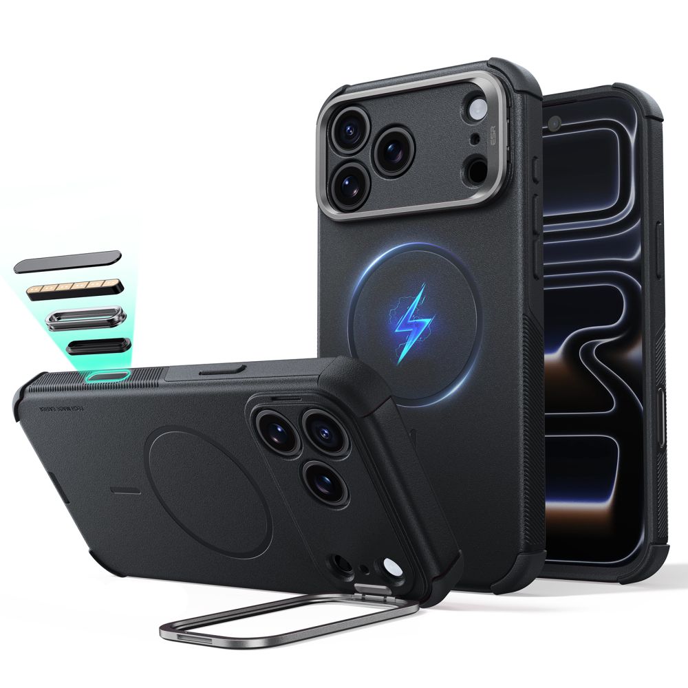 ESR Cyber Tough Kickstand MagSafe maciņš, paredzēts iPhone 18 Pro / 17 Pro, melns