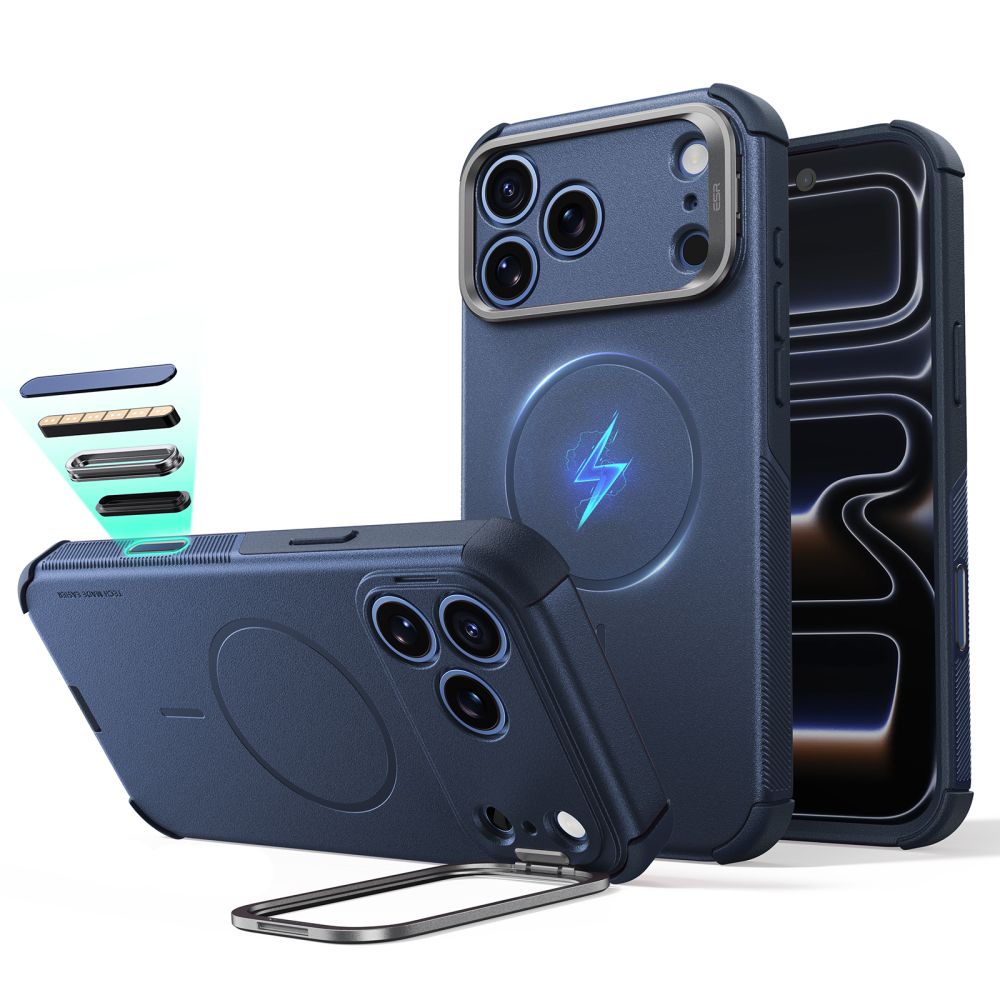 ESR Cyber Tough Kickstand MagSafe maciņš, paredzēts iPhone 18 Pro / 17 Pro, tumši zils