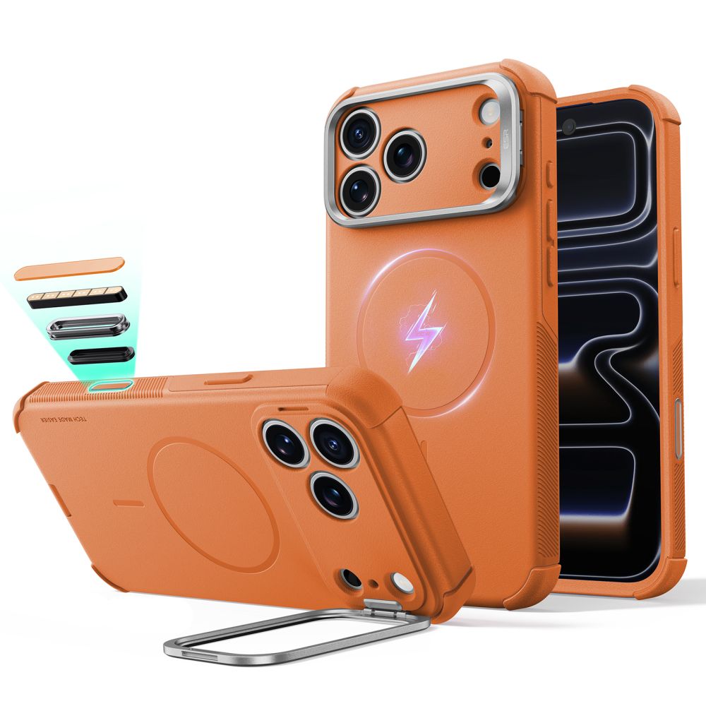 ESR Cyber Tough Kickstand MagSafe maciņš, paredzēts iPhone 18 Pro / 17 Pro, oranžs