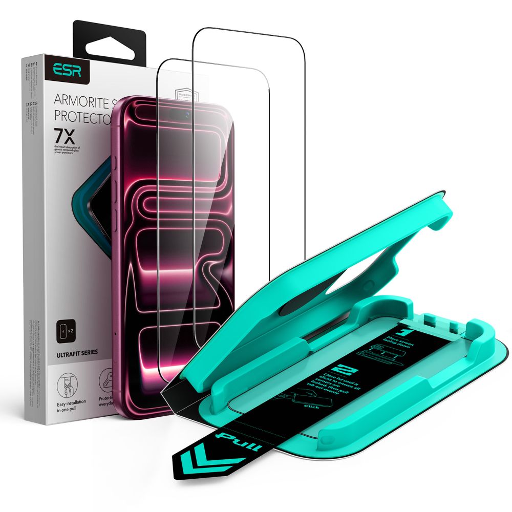 ESR UltraFit Armorite 2 rūdītu stiklu komplekts, paredzēts iPhone 18 Pro / 17 Pro, melns