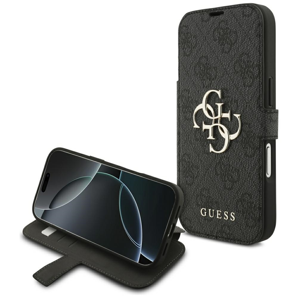 Guess Book 4G Metal Logo atverams maciņš iPhone 18 Pro / 17 Pro, melns