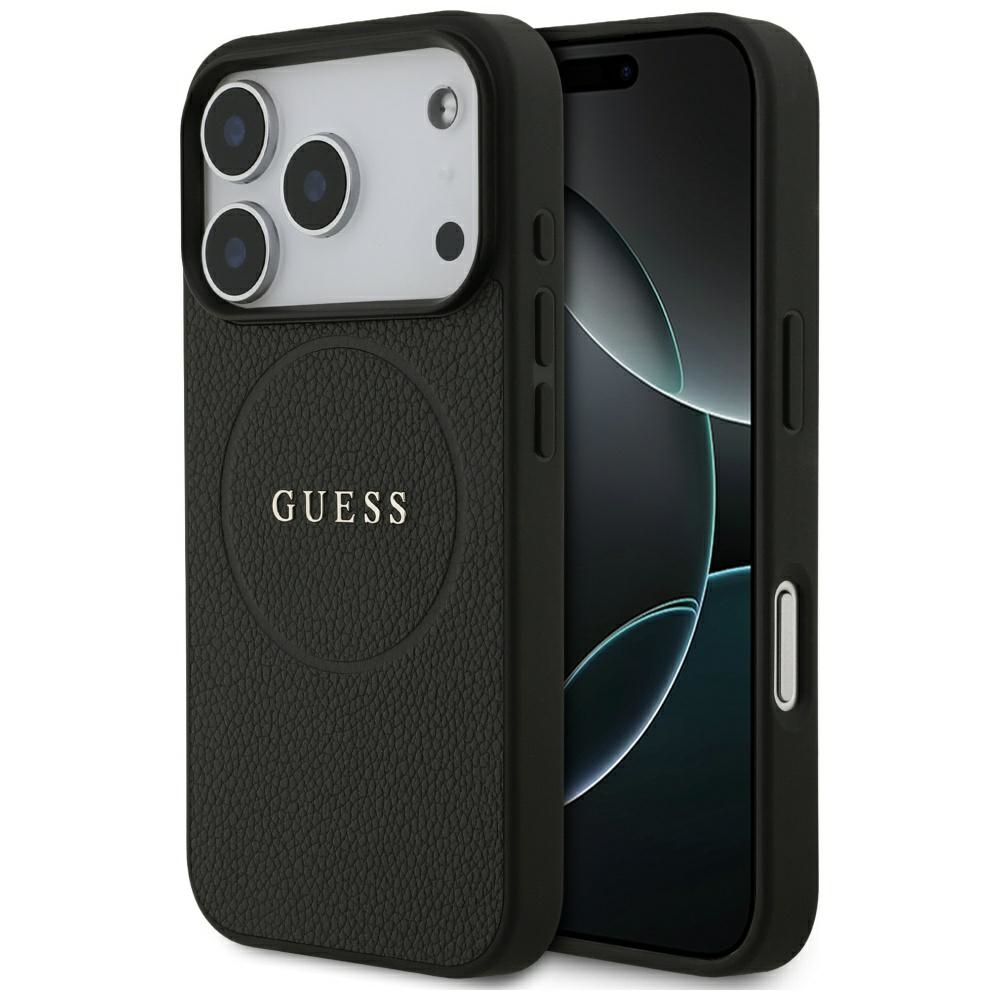 Guess Grained Gold Ring MagSafe maciņš modelim iPhone 18 Pro / 17 Pro – krāsa: melna
