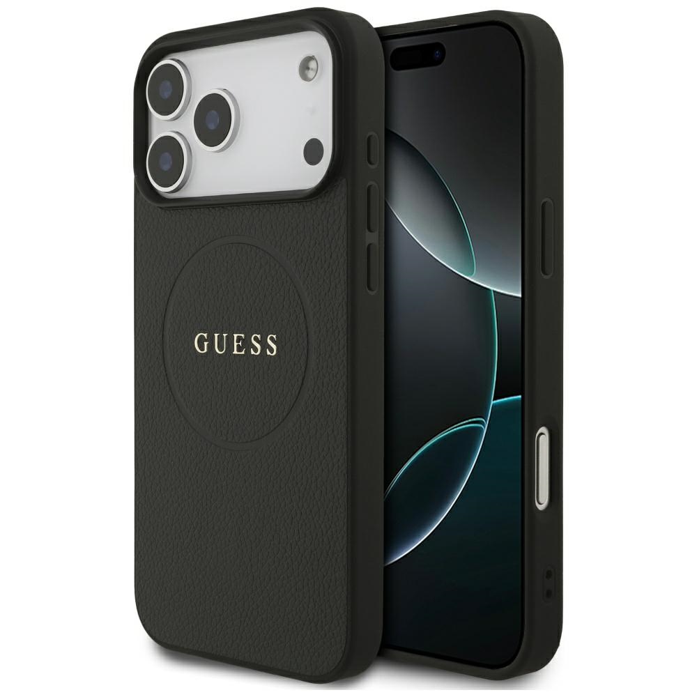 Guess Grained Gold Ring MagSafe maciņš modelim iPhone 18 Pro Max / 17 Pro Max – krāsa: melna