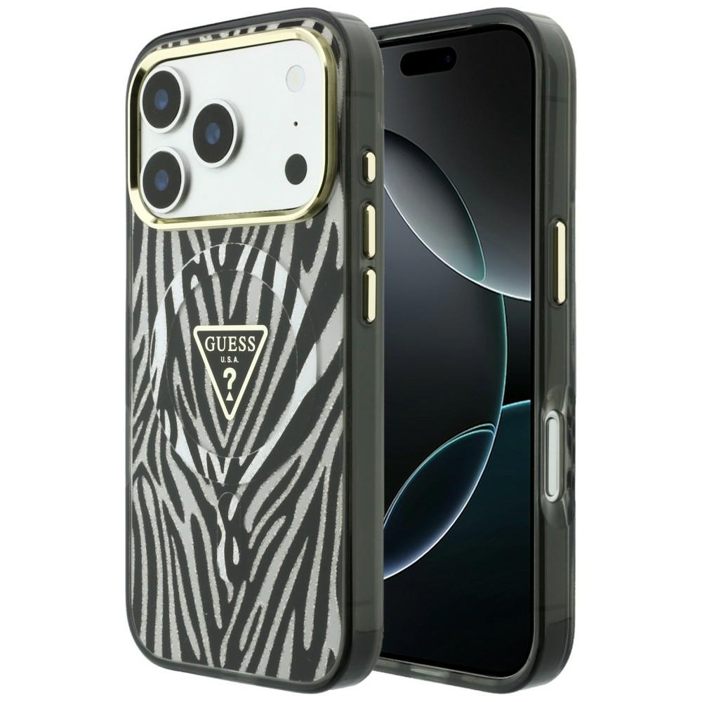 Guess IML Zebra Glitter Triangle Logo MagSafe maciņš modelim iPhone 18 Pro / 17 Pro – krāsa: sudraba