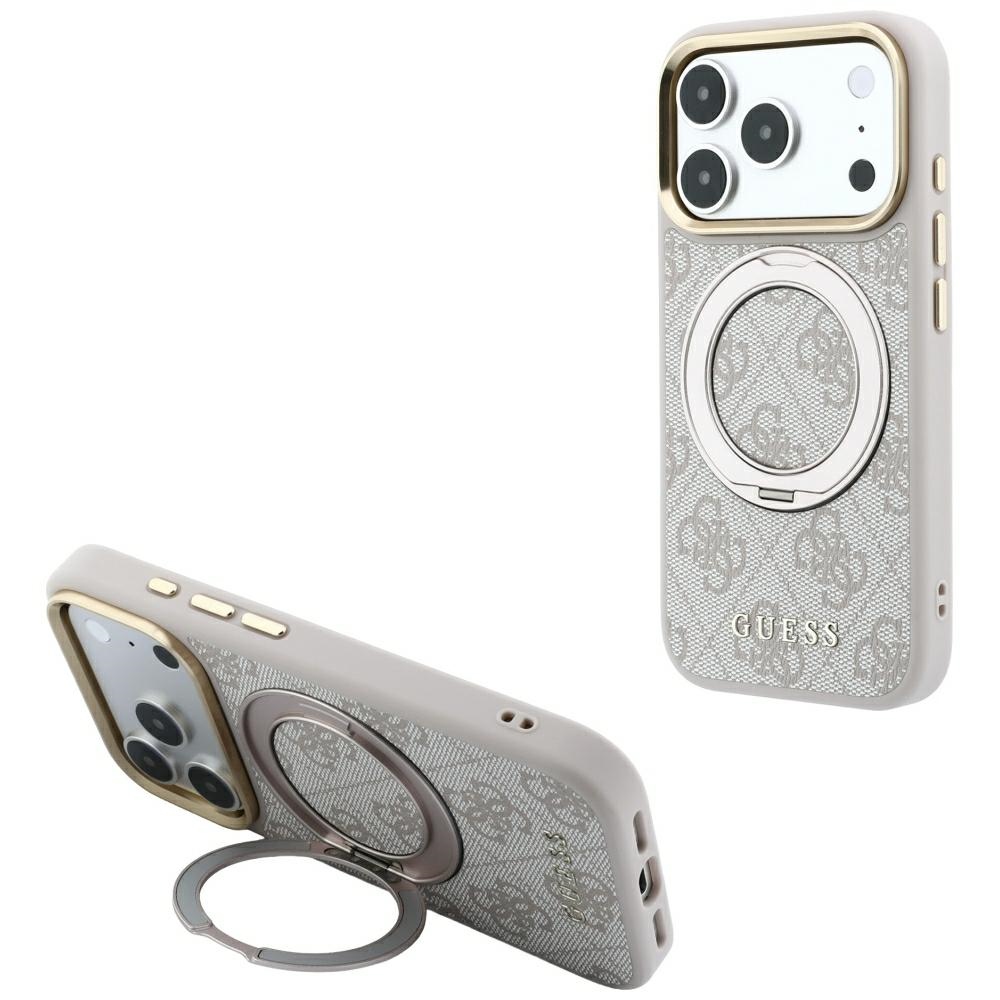 Guess Ring Stand 360 4G Classic Logo MagSafe maciņš, paredzēts iPhone 17 Pro Max / 18 Pro Max, rozā