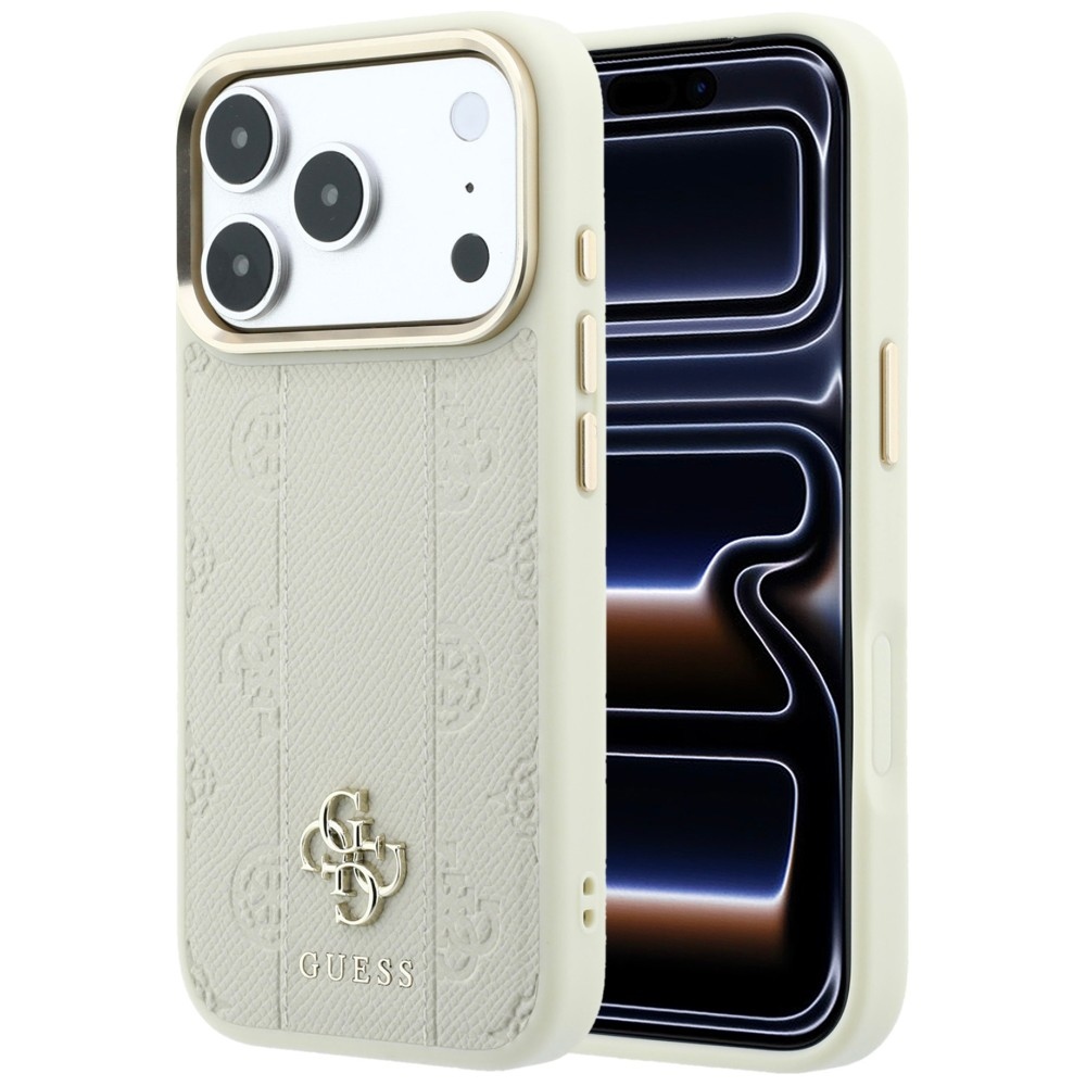 Guess Stripe Peony 4G Logo MagSafe maciņš modelim iPhone 18 Pro / 17 Pro – krāsa: bēša
