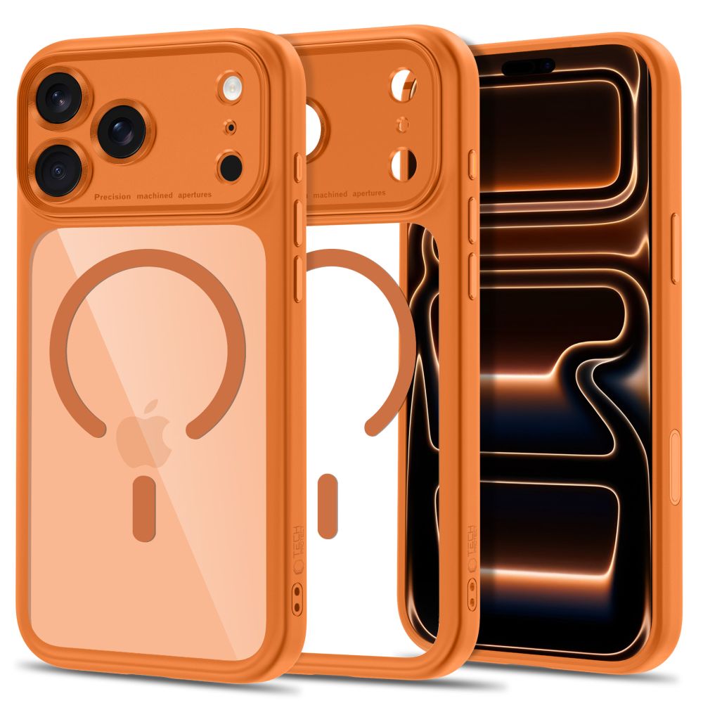 Tech-Protect MagPeak MagSafe CC maciņš, paredzēts iPhone 18 Pro Max / 17 Pro Max, caurspīdīgs oranžs