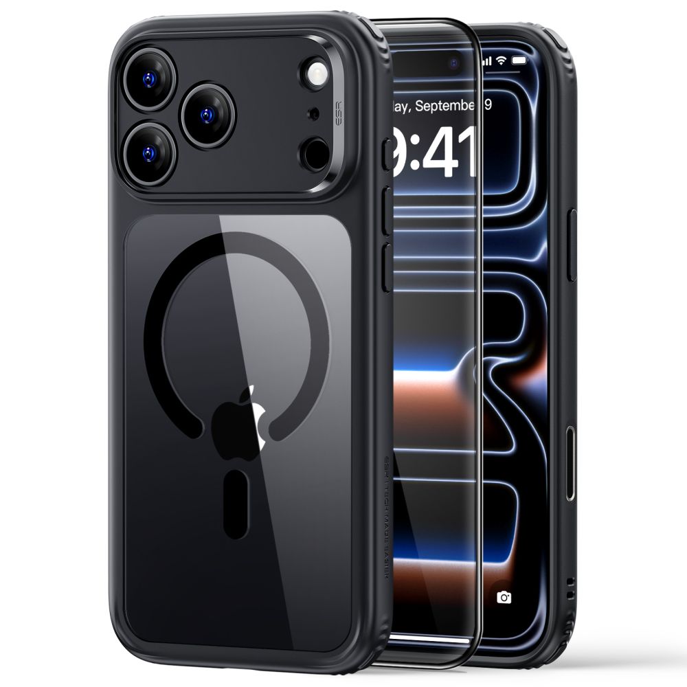 ESR Classic Hybrid MagSafe maciņš modelim iPhone 18 Pro / 17 Pro – caurspīdīgs melns