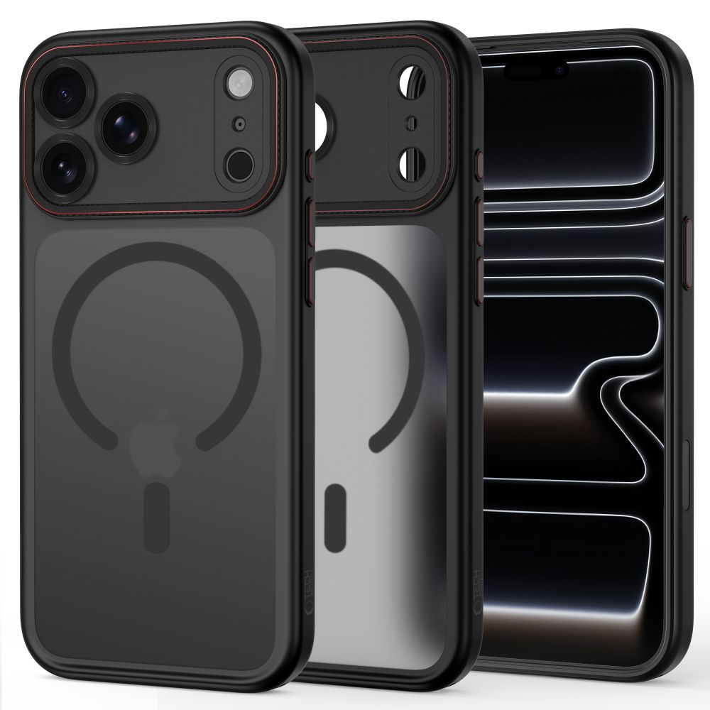 Tech-Protect MagCam MagSafe maciņš, paredzēts iPhone 18 Pro / 17 Pro, matēti melns un sarkans