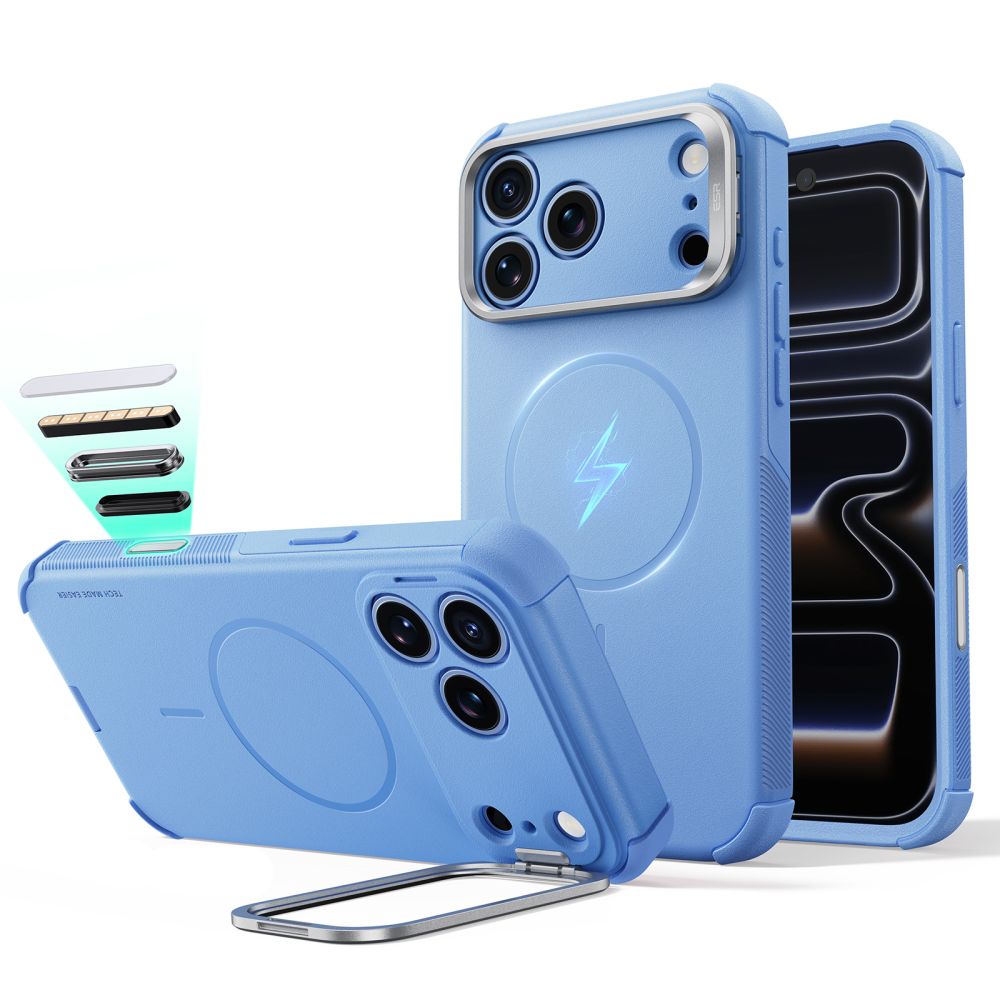 ESR Cyber Tough Kickstand MagSafe maciņš, paredzēts iPhone 18 Pro Max / 17 Pro Max, gaiši zils