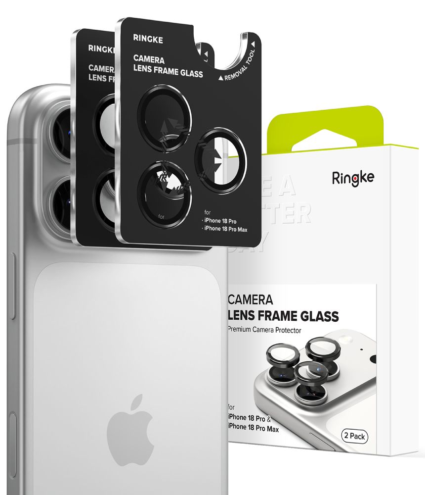 Ringke 2 rūdītu kameras rāmja aizsargstiklu komplekts, paredzēts iPhone 18 Pro / Pro Max, melns