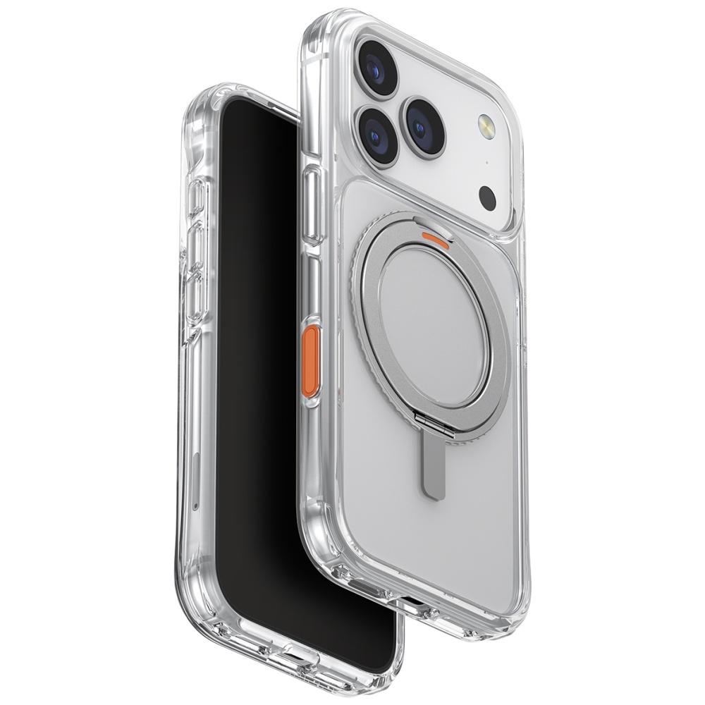 Uniq Swivix vāciņš iPhone 17 Pro ar 360° rotējošu statīvu – caurspīdīgs