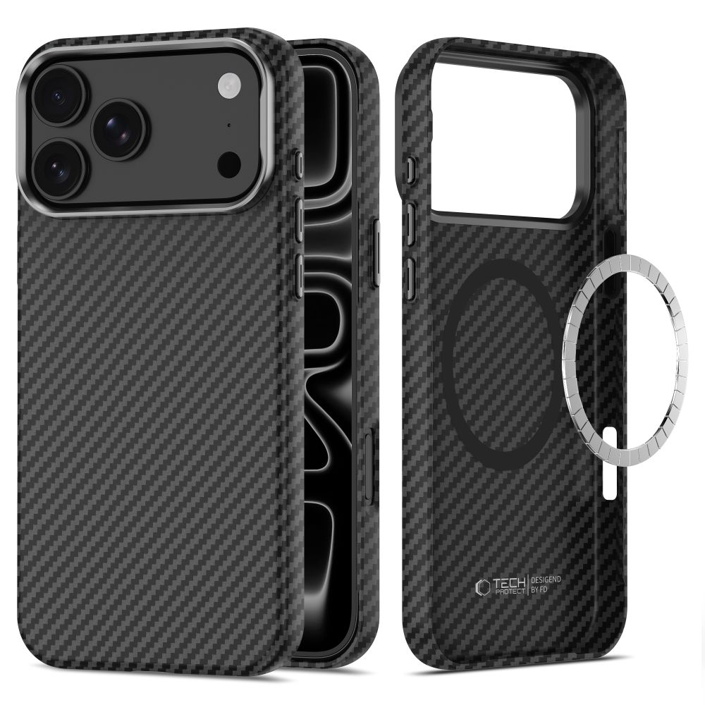 Tech-Protect Ion Carbon MagSafe vāciņš iPhone 18 Pro Max / 17 Pro Max – melns un sudrabains