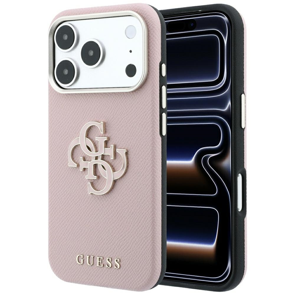 Guess Grained & Big Resin Logo vāciņš iPhone 18 Pro / 17 Pro – rozā