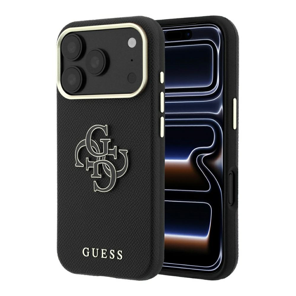 Guess Grained & Big Resin Logo vāciņš iPhone 18 Pro Max / 17 Pro Max – melns