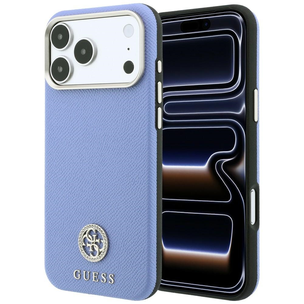 Guess Grained Round Strass Logo MagSafe vāciņš iPhone 18 Pro Max / 17 Pro Max – zils