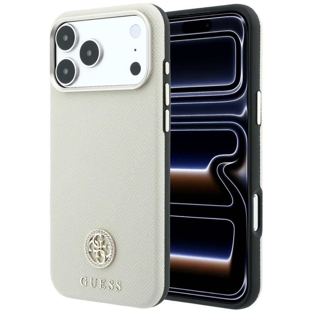 Guess Grained Round Strass Logo MagSafe vāciņš iPhone 18 Pro Max / 17 Pro Max – bēšs