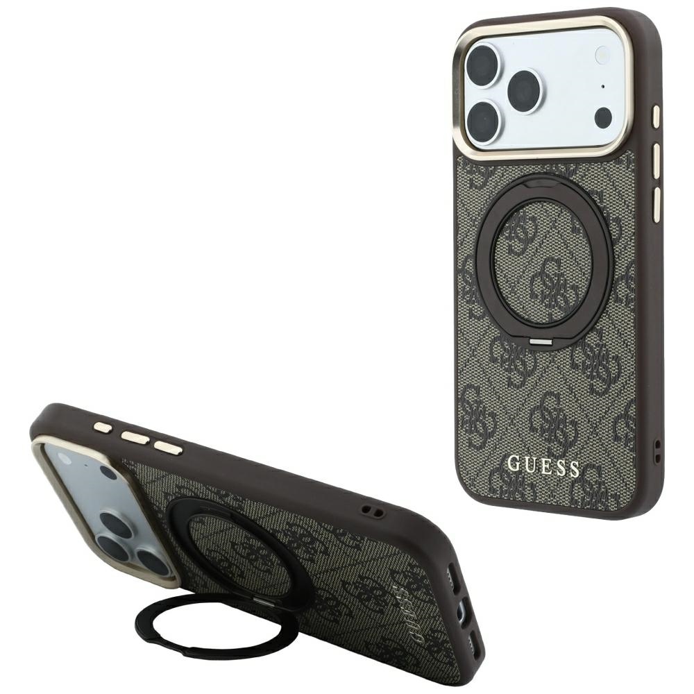Guess Ring Stand 360 4G Classic Logo MagSafe vāciņš iPhone 18 Pro / 17 Pro – brūns