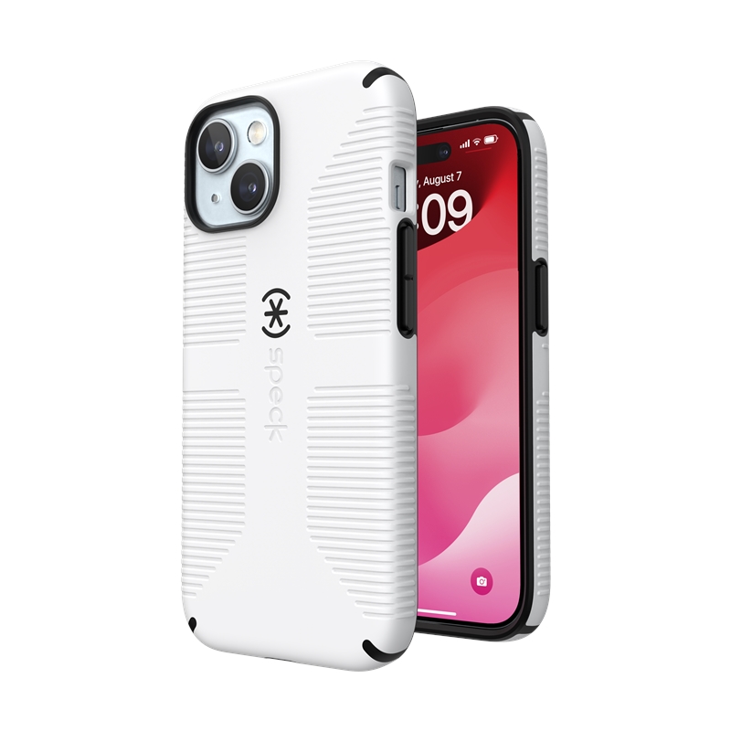 Speck Candyshell Grip MagSafe - iPhone 17e / 16e / 15 / 14 / 13 maciņš (balts / melns)