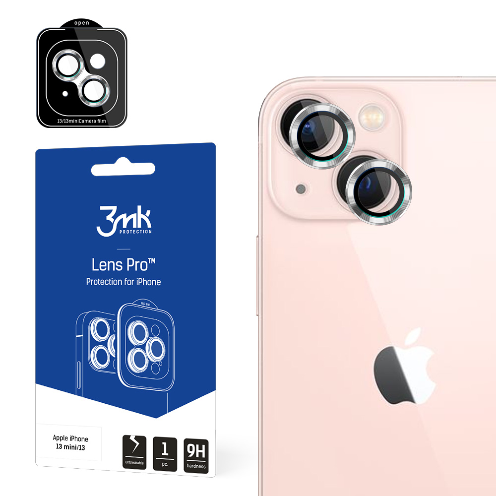 Kameras stikls iPhone 13 mini 9H 3mk Lēcu aizsardzība Pro sērijas lēcai - sudraba
