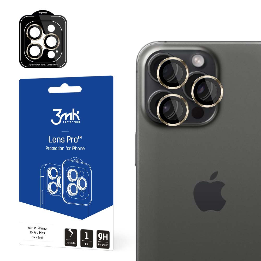 3mk Lens Protection Kameras vāciņš ar zelta rāmi iPhone 15 Pro Max