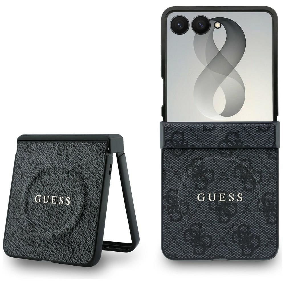 Melns Guess 4G Classic MagSafe vāciņš Samsung Galaxy Z Flip8 tālrunim