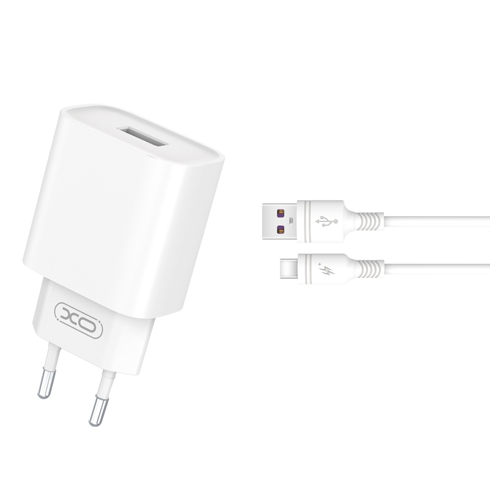 XO sienas lādētājs CE02D QC 3.0 18W 1x USB, balts + USB-C kabelis