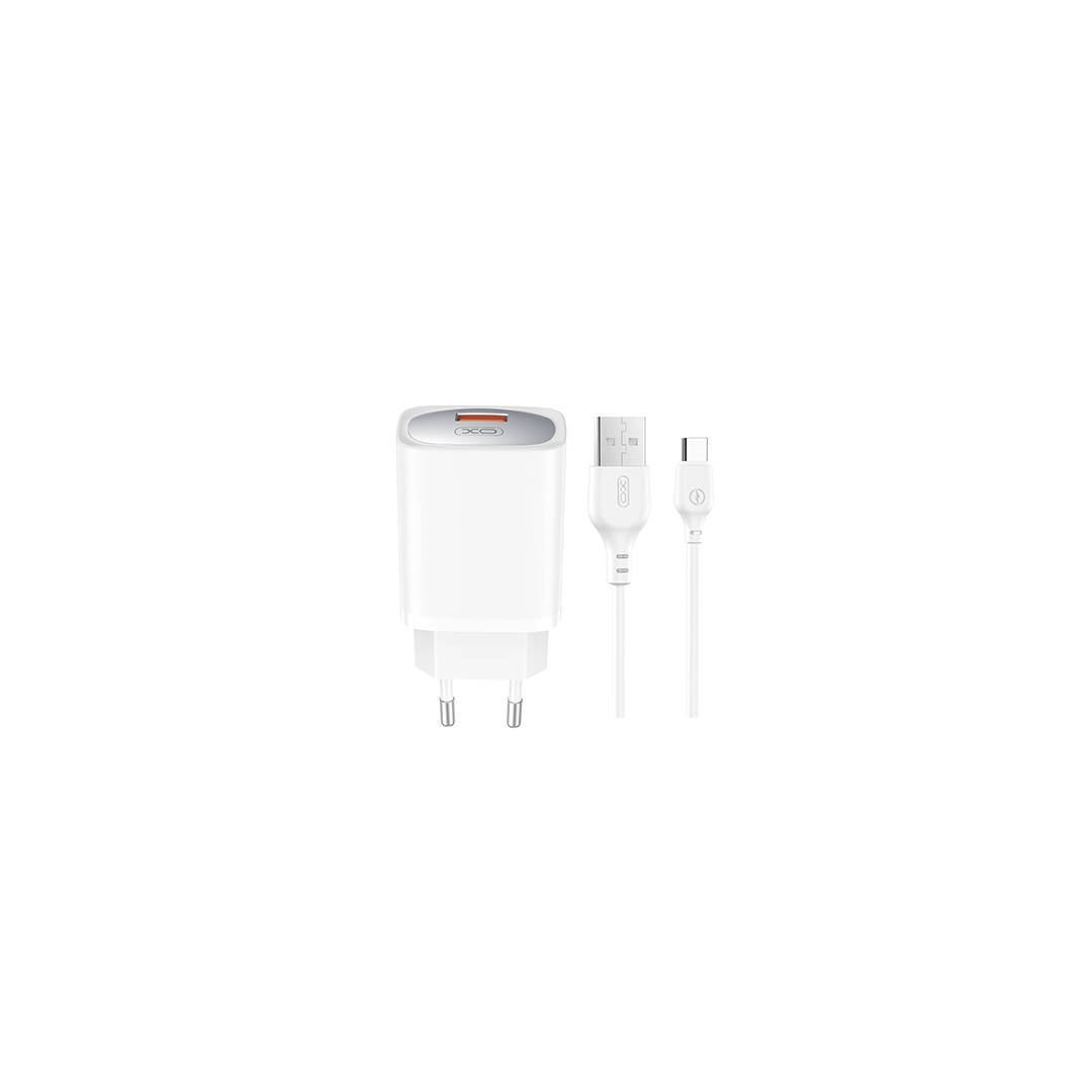 XO sienas lādētājs CE19 QC 18W 1x USB, balts + USB-C kabelis