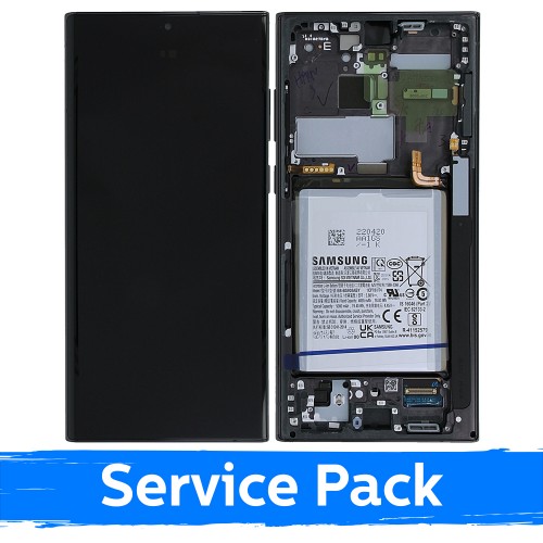 LCD ekrāns ar rāmi un akumulatoru Samsung Galaxy S22 Ultra (S908), Phantom Black (servisa iepakojums)