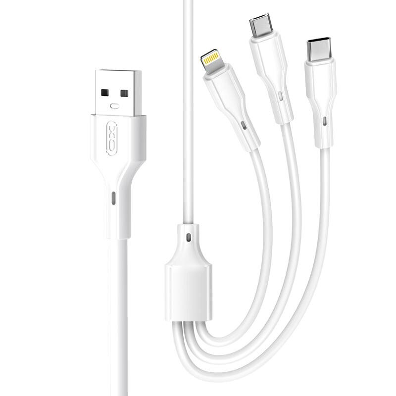 XO kabelis NB230 3-in-1 USB - Lightning + USB-C + microUSB 1,0m 2,4A, balts