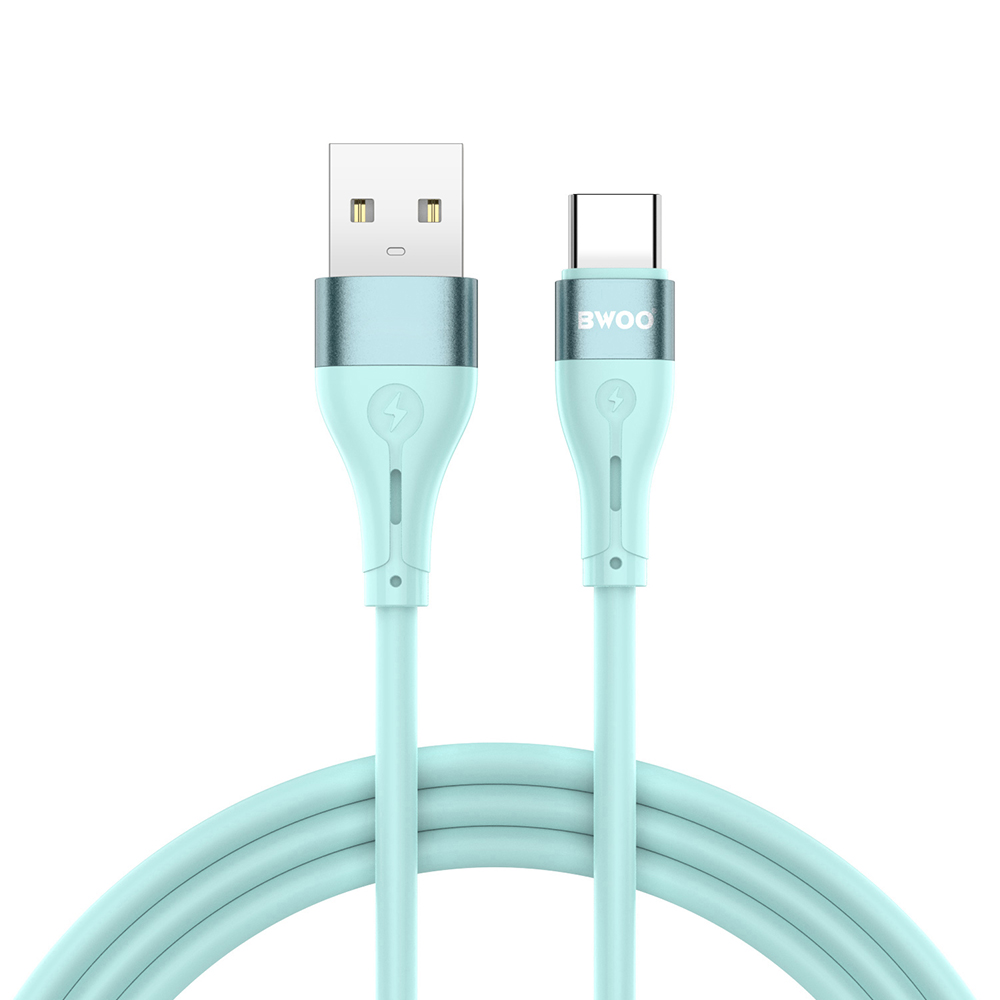 BWOO X280C Minimalist Silicone USB - USB-C kabelis 1m 3A, zaļš
