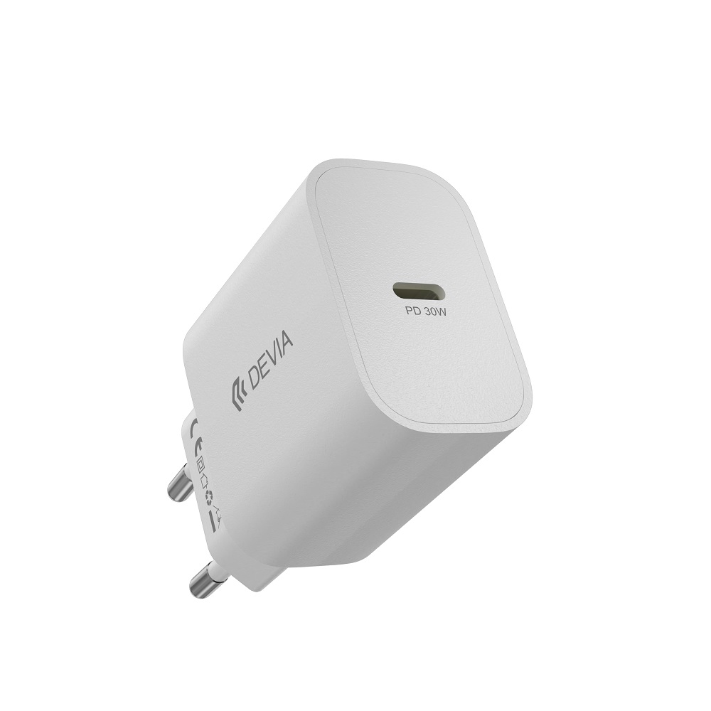 Devia Smart PD GaN sienas lādētājs, 30 W, 1 × USB-C, balts