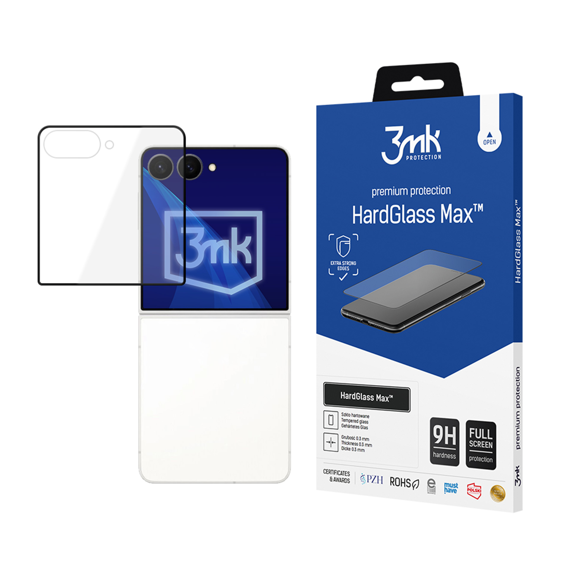 3mk HardGlass Max melns – tālruņa ekrāna aizsargs modelim Samsung Galaxy Z Flip 8 (front)