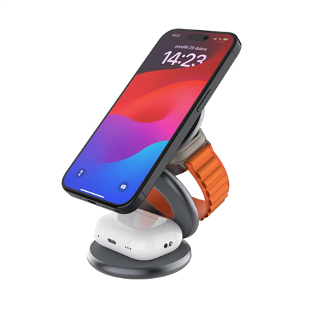 Fixed MagPowerstation Round 3-in-1 salokāms bezvadu lādētājs ar MagSafe atbalstu, pelēks