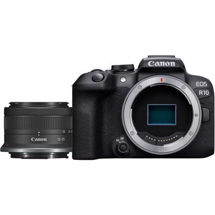 Canon EOS R10 RF-S 18-45 IS STM EU26, 24,2 МП, стабилизатор изображения, светочувствительность ISO (макс.) 32000, Wi-Fi, видеозапись, ручной режим, CMOS, чёрный