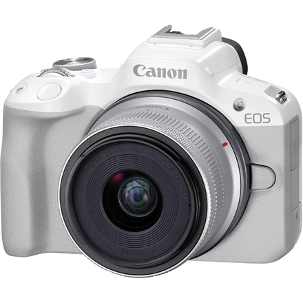 Canon EOS R50 WH + RF-S 18-45mm F4.5-6.3 IS STM (SIP) Megapixel 24.2 MP Image stabilizer ISO sensitivity (max) 32000 Display diagonal 2.95 " Wi-Fi Video recording Automatic, manual CMOS White