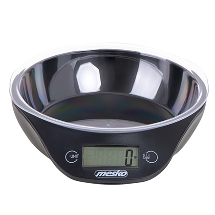 Mesko virtuves svari ar bļodu MS 3164, maksimālais svars (kapacitāte) 5 kg, iedaļas vērtība 1 g, displeja tips LCD, melni
