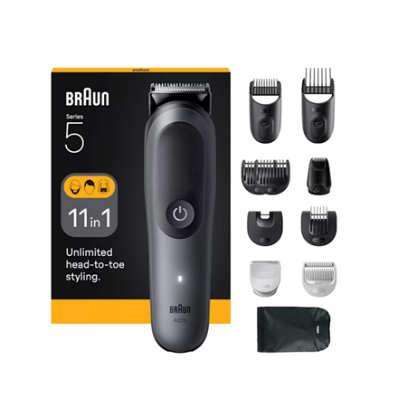 Braun 11-in-1 apkopes komplekts All-in-One, Series 5 AIO5560, bezvadu, garuma soļu skaits 14, pelēks/melns